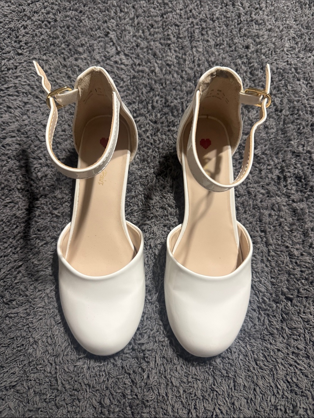 Girls White Ankle-Strap Closed-Toe Heels